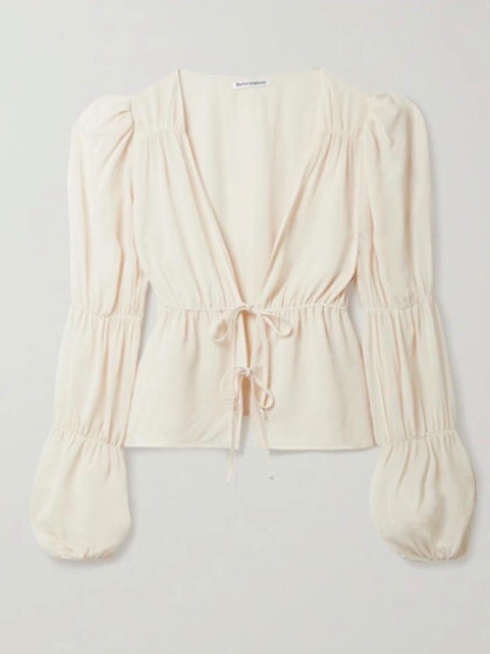 Reformation Cream Tie-Front Peasant Top